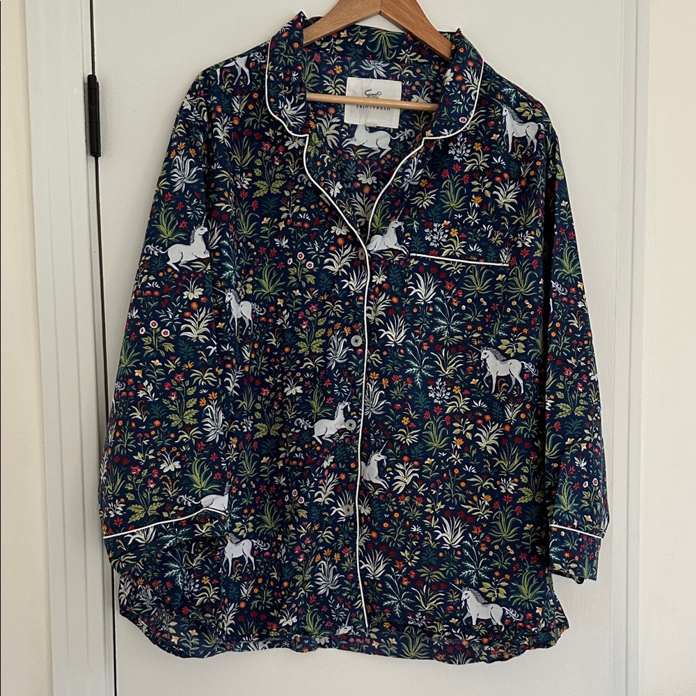 Navy Floral and Unicorn Print Pajama Top